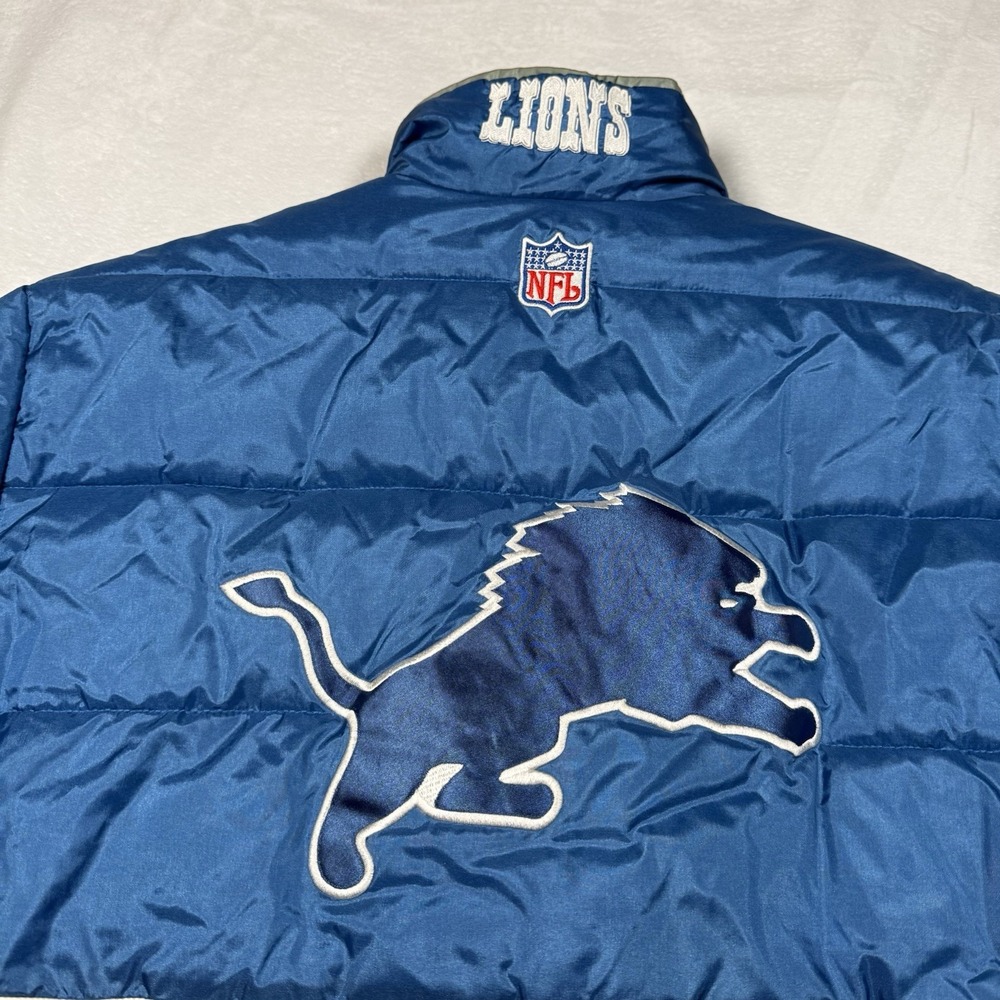 Vtg Y2K Detroit Lions Reebok Puffer Coat Jacket Mens Medium 90s Embroidered NFL - Picture 6 of 10